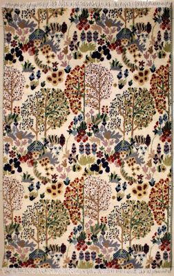 3'10x6'2 Pak Persian High Quality Area Rug with Silk & Wool Pile - Floral Design | Hand-Knotted in Ivory