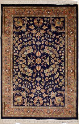 4'9x6'8 Pak Persian Area Rug with Silk & Wool Pile - Floral Design | Hand-Knotted in Blue