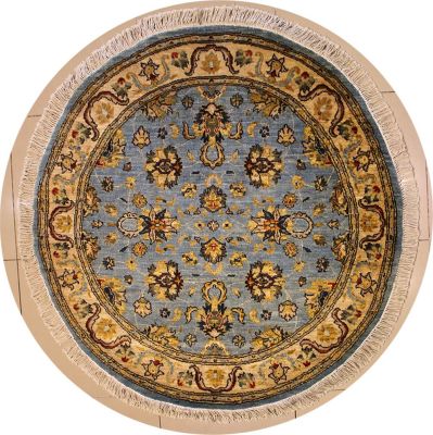 5'2x5'2 Chobi Ziegler Area Rug made using Vegetable dyes with Wool Pile - Floral Design | Hand-Knotted in Greenish Blue