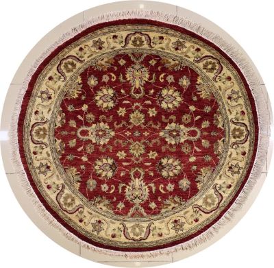 5'0x5'1 Chobi Ziegler Area Rug made using Vegetable dyes with Wool Pile - Floral Design | Hand-Knotted in Red