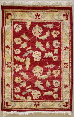 2'0x3'0 Chobi Ziegler Area Rug made using Vegetable dyes with Wool Pile - Floral Design | Hand-Knotted in Red