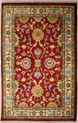 4'2x6'2 Pak Persian High Quality Area Rug with Wool Pile - Floral Design | Hand-Knotted in Red