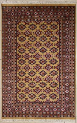 5'1x8'0 Bokhara Jaldar Area Rug with Silk & Wool Pile - Geometric Design | Hand-Knotted in Beige