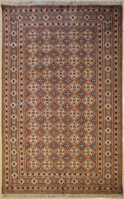 5'1x7'11 Bokhara Jaldar Area Rug with Silk & Wool Pile - Geometric Diamond Design | Hand-Knotted in Dark Brown