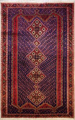 4'6x6'11 Caucasian Design Area Rug with Wool Pile - Tribal Balochi Diamond Design | Hand-Knotted in Red