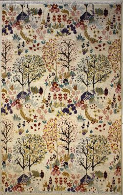 4'0x6'0 Chobi Ziegler Area Rug made using Vegetable dyes with Wool Pile - Floral Design | Hand-Knotted in White