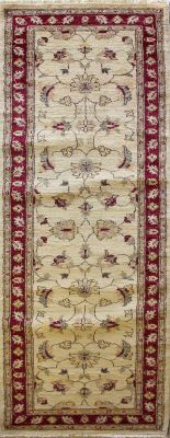 2'7x9'11 Chobi Ziegler Area Rug made using Vegetable dyes with Wool Pile - Floral Design | Hand-Knotted in White