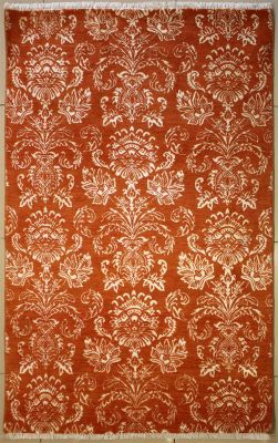 4'0x6'3 Chobi Ziegler Area Rug made using Vegetable dyes with Silk & Wool Pile - Floral Design | Hand-Knotted in Orange