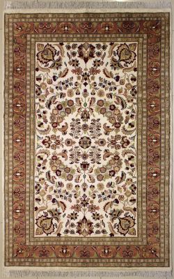 5'2x8'1 Pak Persian Area Rug with Silk & Wool Pile - Floral Design | Hand-Knotted in Ivory