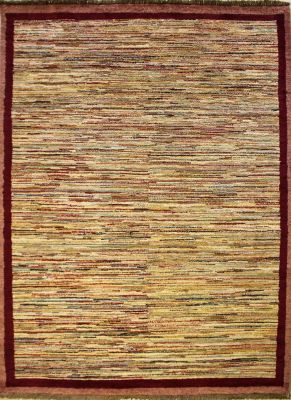 4'6x6'10 Gabbeh Area Rug made using Vegetable dyes with Wool Pile - Striped Design | Hand-Knotted Multicolored | 4.5x7 Double Knot Rug