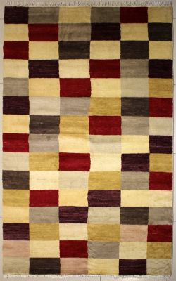 5'0x7'10 Gabbeh Area Rug with Wool Pile - Striped Design | Hand-Knotted Multicolored | 5x8
