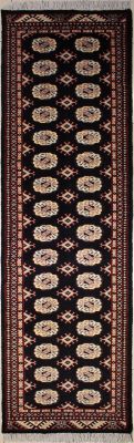 2'7x10'3 Bokhara Jaldar Area Rug with Wool Pile - Special Mori Bokhara Elephant Foot Design | Hand-Knotted in Black