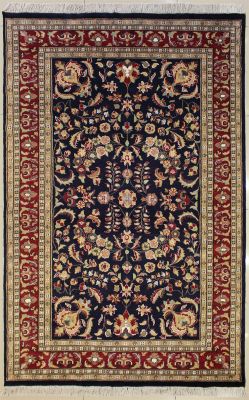 5'2x8'1 Pak Persian Area Rug with Silk & Wool Pile - Floral Design | Hand-Knotted in Blue