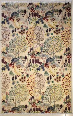 4'0x6'2 Chobi Ziegler Area Rug made using Vegetable dyes with Wool Pile - Floral Design | Hand-Knotted in White