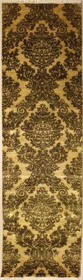 2'6x10'3 Chobi Ziegler Area Rug made using Vegetable dyes with Wool Pile - Diamond Design | Hand-Knotted in White