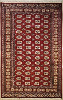 5'2x8'4 Bokhara Jaldar Area Rug with Wool Pile - Special Mori Bokhara Elephant Foot Design | Hand-Knotted in Red