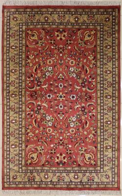 5'2x8'4 Pak Persian Area Rug with Silk & Wool Pile - Floral Design | Hand-Knotted in Reddish Brown