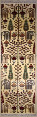 2'7x10'6 Chobi Ziegler Area Rug made using Vegetable dyes with Silk & Wool Pile - Floral Design 