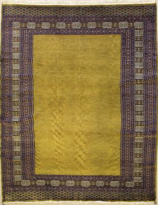 5'8x7'5 Pak Persian Area Rug with Wool Pile - Floral Solid Design | Hand-Knotted in Green