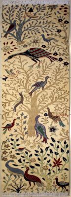 2'7x10'4 Pak Persian High Quality Area Rug with Wool Pile - Pictorial Hunting Shikargah Design | Hand-Knotted in White