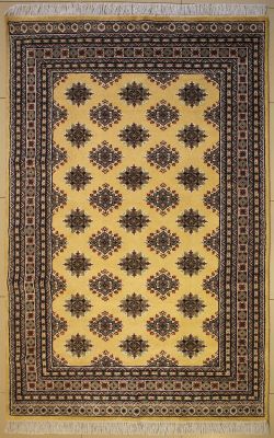 5'2x8'2 Bokhara Jaldar Area Rug with Silk & Wool Pile - Geometric Diamond Design | Hand-Knotted in Gold