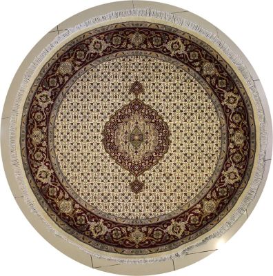 6'0x6'0 Pak Persian High Quality Area Rug with Wool Pile - Kashan Medallion Design | Hand-Knotted in White