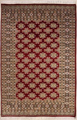 5'2x7'11 Bokhara Jaldar Area Rug with Silk & Wool Pile - Geometric Diamond Design | Hand-Knotted in Red