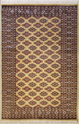 5'2x8'4 Bokhara Jaldar Area Rug with Silk & Wool Pile - Geometric Diamond Design | Hand-Knotted in Gold