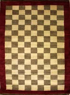 4'1x6'2 Gabbeh Area Rug made using Vegetable dyes with Wool Pile - Checkered Design | Hand-Knotted Multicolored | 4x6 Double Knot Rug