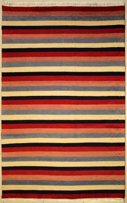 6'1x8'10 Gabbeh Area Rug with Wool Pile - Striped Design | Hand-Knotted Multicolored | 6x9