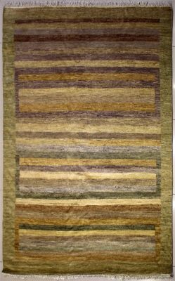 5'0x7'2 Gabbeh Area Rug made using Vegetable dyes with Wool Pile - Striped Design | Hand-Knotted Multicolored | 5x8 Double Knot Rug