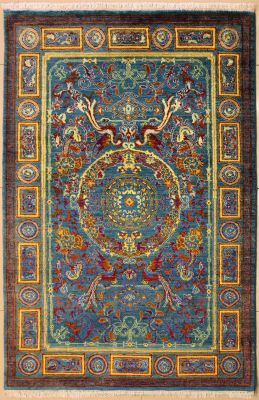 4'0x6'1 Chobi Ziegler Area Rug made using Vegetable dyes with Wool Pile - Pictorial Hunting Shikargah Design 