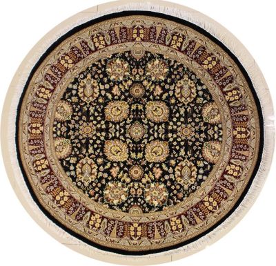 6'0x6'0 Pak Persian High Quality Area Rug with Wool Pile - Floral Design | Hand-Knotted in Black