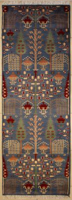 2'7x10'2 Pak Persian High Quality Area Rug with Wool Pile - Floral Design | Hand-Knotted in Grey