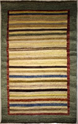 4'10x7'11 Gabbeh Area Rug made using Vegetable dyes with Wool Pile - Striped Design | Hand-Knotted Multicolored | 5x8 Double Knot Rug
