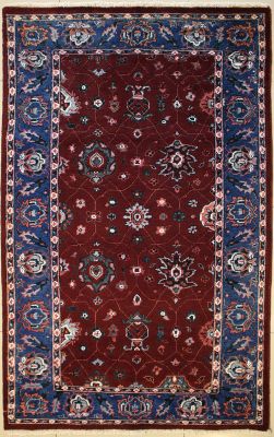4'1x6'8 Pak Persian High Quality Area Rug with Silk & Wool Pile - Floral Design | Hand-Knotted in Maroon