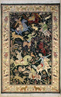 4'7x7'2 Pak Persian High Quality Area Rug with Silk & Wool Pile - Pictorial Hunting Shikargah Design 