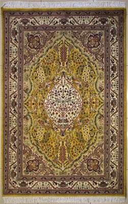 4'8x7'2 Pak Persian High Quality Area Rug with Wool Pile - Floral Design | Hand-Knotted in Gold