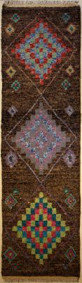 3'0x12'10 Gabbeh Area Rug made using Vegetable dyes with Wool Pile - Diamond Design | Hand-Knotted in Blue
