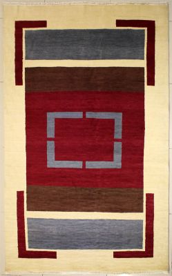 5'0x8'1 Gabbeh Area Rug made using Vegetable dyes with Wool Pile - Striped Design | Hand-Knotted Multicolored | 5x8 Double Knot Rug