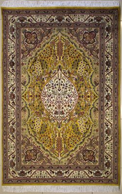 4'7x7'2 Pak Persian High Quality Area Rug with Wool Pile - Floral Design | Hand-Knotted in Gold