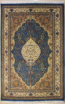 4'7x7'3 Pak Persian High Quality Area Rug with Silk & Wool Pile - Floral Design | Hand-Knotted in Greenish Blue