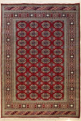 5'11x8'7 Bokhara Jaldar Area Rug with Silk & Wool Pile - Special Mori Bokhara Elephant Foot Design | Hand-Knotted in Red
