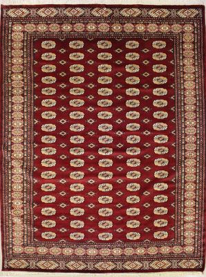 6'1x9'0 Bokhara Jaldar Area Rug with Silk & Wool Pile - Special Mori Bokhara Elephant Foot Design | Hand-Knotted in Red