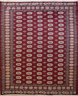 6'3x8'11 Bokhara Jaldar Area Rug with Wool Pile - Special Mori Bokhara Elephant Foot Design | Hand-Knotted in Red