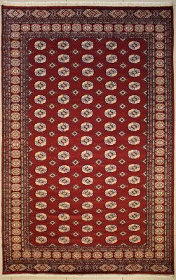 6'0x9'1 Bokhara Jaldar Area Rug with Silk & Wool Pile - Special Mori Bokhara Elephant Foot Design | Hand-Knotted in Red