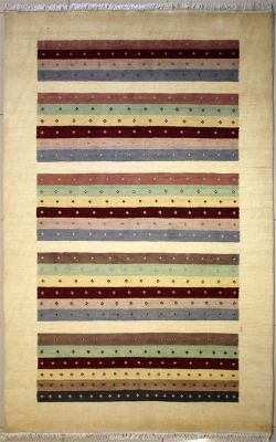 5'4x8'1 Gabbeh Area Rug made using Vegetable dyes with Wool Pile - Polka Dot Design | Hand-Knotted Multicolored | 5.5x8 Double Knot Rug