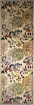 2'7x10'0 Chobi Ziegler Area Rug made using Vegetable dyes with Wool Pile - Floral Design | Hand-Knotted in White