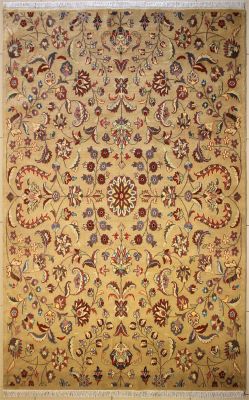 6'1x9'0 Pak Persian Area Rug with Silk & Wool Pile - Floral Design | Hand-Knotted in Beige
