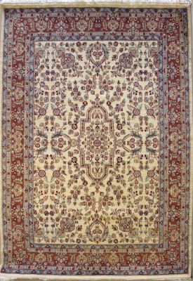 4'11x7'9 Pak Persian High Quality Area Rug with Wool Pile - Floral Design | Hand-Knotted in White